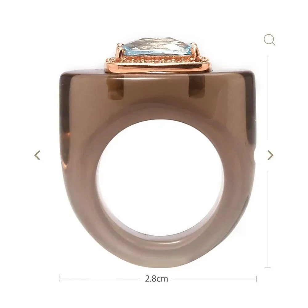 Gemorbit, Inc.,Smokey Topaz, white zircon and blue topaz ring size 8